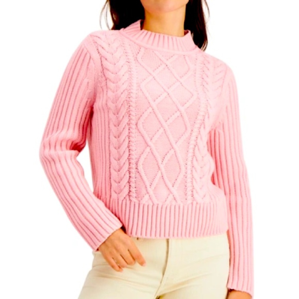 Tommy Hilfiger Women’s XL Taffy Pink Mock Neck Cable Knit Sweater